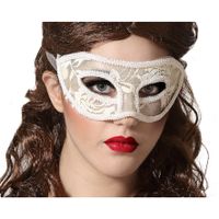 Verkleed oogmasker - wit - kant patroon - volwassenen - Halloween/gemaskerd bal - thumbnail