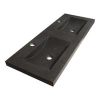 BRAUER Corestone Meubelwastafel - 120x46x5cm - zonder overloop - 2 wasbakken links/rechts - 2 kraangaten - natuursteen - basalt 2897