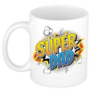 Super dad cadeau mok / beker wit - kado voor vaderdag / papa - popart / strip stijl