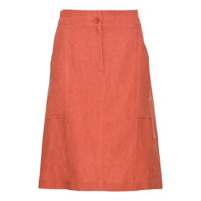 Linnen rok in A-lijn met rits en knoop, klei 38