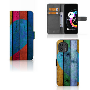 Motorola Edge 20 Lite Book Style Case Wood Heart - Cadeau voor je Vriend