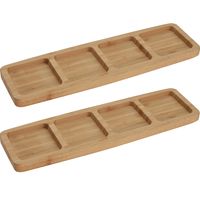 2x Serveerplanken/borden 4-vaks van bamboe hout 33 cm - thumbnail