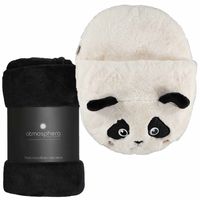 Fleece deken zwart 125 x 150 cm met voetenwarmer slof panda beer one size - thumbnail