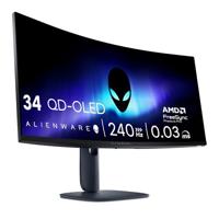 Alienware 34 Gaming Monitor - AW3425DW, WQHD (3440x1440), 21:9 1800R Gebogen, 240Hz, QD OLED, 0.03ms, NVIDIA G-SYNC Compatible, AMD FreeSync Premium Pro, HDR True Black 400, USB-C, 3 Jaar Garantie