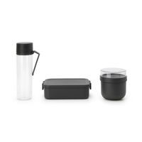 Brabantia Make & Take ontbijt- en lunchset 3-delig, kunststof (waterfles met zeef, ontbijtkom, lunchbox) - Dark Grey