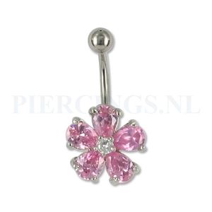 Navelpiercing ronde bloem roze