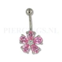 Navelpiercing ronde bloem roze - thumbnail