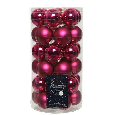 36x Bessen Roze Kleine Glazen Kerstballen 4 Cm Mat En Glans - Kerstbal