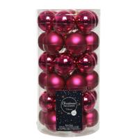 36x Bessen Roze Kleine Glazen Kerstballen 4 Cm Mat En Glans - Kerstbal