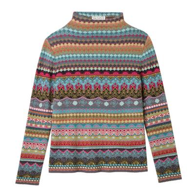 Jacquard trui van biologisch katoen, petrol-motief 44/46