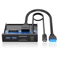 GRAUGEAR 6-interfaces frontpaneel in 3,5 inch, USB 3.2 Gen2 x 2 type C tot 20 Gbit/s, 2 x USB-A+USB-C, SD+microSD-kaartlezer, sleutelA 20-pin & 19-pins header, metaal