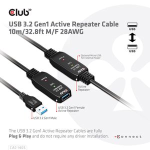 CLUB3D CAC-1405 USB-kabel 10 m USB 3.2 Gen 2 (3.1 Gen 2) USB A Zwart