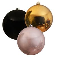 3x stuks grote kerstballen van 20 cm glans van kunststof goud zwart en roze - thumbnail