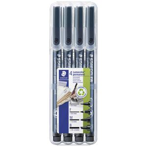 Staedtler Lumocolor permanent S F M B DRY SAFE 31-9WP4GS Permanent marker Zwart Watervast: Ja