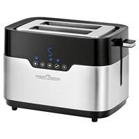 Broodrooster - Broodrooster - Automatische broodrooster - 2 sneetjes broodrooster - 2 extra brede sleuven - Touch control - 920 Watt - Kruimelsvanger - Zilver en zwarte kleur - ProfiCook PC-TA 1170