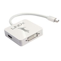 LINDY 41039 Mini-displayport / DisplayPort / DVI / HDMI Converter [1x Mini-DisplayPort stekker - 3x DisplayPort bus, DVI-bus 24+5-polig, HDMI-bus] Wit 0.2 m - thumbnail