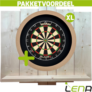 Winmau Blade 6 + Lena Dartbordverlichting Basic XL Plain + Lena Wooden Wall Protector