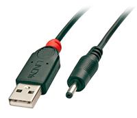 LINDY 70266 adapterkabel USB A 3,5/1,35 mm DC holle stekker, USB 2.0 type A stekker naar 3,5/1,35 mm DC holle stekker