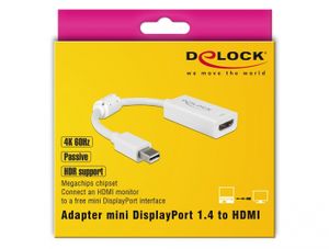 Delock 63935 Mini DisplayPort 1.4 Adapter naar HDMI 4K 60 Hz met HDR-functie Actief wit