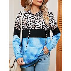 Dames Sweatshirt met capuchon Luipaard Kleurenblok Dagelijks gebruik Zak blauw Bruin Groen Modieus Casual Capuchon Lange mouw Lente Herfst Winter Lightinthebox