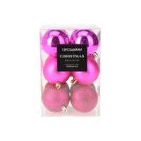 Kerstballen - 12x stuks - 6 cm - fuchsia roze - kunststof - mix - kerstversiering