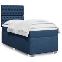 vidaXL Boxspring met matras stof blauw 100x200 cm, boxspring, ledikant, bedframe, bed, boxspring bed, bedbodem, seniorenbed, senioren bed