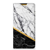 Samsung Galaxy M52 Standcase Marmer Wit Zwart - Origineel Cadeau Man - thumbnail