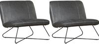 Set van 2 Donkergrijze leren industriële fauteuils zonder armleuning Smile - Vintage Leer Grey (donkergrijs leer)