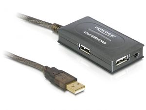 Delock 82748 USB 2.0-verlengkabel 10 m actief met 4-poorts hub