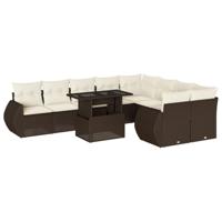 vidaXL 10-delige Loungeset met kussens poly rattan bruin