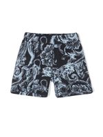 Versace Kids short en coton à imprimé Barocco - Bleu