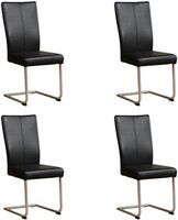 Set van 4 Zwarte leren industriële eetkamerstoelen Dry - poot rond rvs - Hermes Leer Nero (zwart leer)