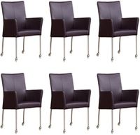 Set van 6 Donkerpaarse leren moderne eetkamerstoelen Comfort - Toledo Leer Merlin (donkerpaars leer) - thumbnail