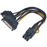 Akasa SATA Power to 6-pin PCIe Adapter Cable | Converts 2 x 15-pin SATA power to 6-pin PCIe | Provides PSU Support for Graphics Card | 15cm | AK-CBPW13-15