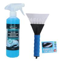 Ijskrabber met antivries spray voor auto - 500 ml - blauw - ruitenontdooier