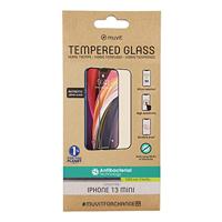 muvit for change beschermfolie voor mobiele telefoon, displaybeschermfolie voor iPhone 13 Mini, gehard glas, plat, antibacterieel, zwart