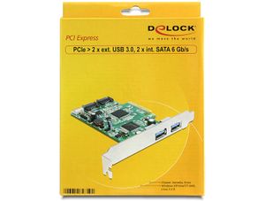 Delock 89359 PCI Express x4-kaart > 2 x externe USB 3.0 + 2 x interne SATA 6 Gb/s