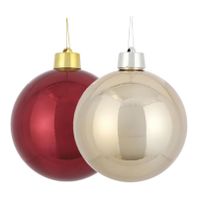 Grote kunststof kerstballen 20 cm - set van 2x st. donkerrood en champagne - thumbnail