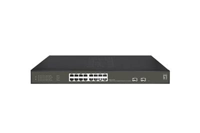 LevelOne GES-2118P Hilbert 18-Port Gigabit PoE Smart Lite Switch, 16 PoE-uitgangen, 2 x Gigabit SFP, 802.3at/af PoE, 230 W PoE-prestatiebudget
