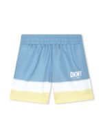 Dkny Kids short de bain rayé à logo imprimé - Bleu - thumbnail