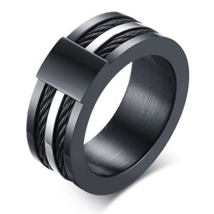 Zwarte Titanium ring met stalen kabels-19mm