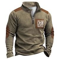 Voor heren Sweatshirt Sweatshirt met kwartrits Bruin Halve rits Kleurenblok Brief Lapwerk Sport Outdoor Dagelijks Feestdagen Vintage Casual Dun fleece Herfst winter Kleding Hoodies Sweatshirts Lightinthebox