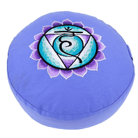 Yogi & Yogini Meditatiekussen Rond Katoen Blauw - 5e Chakra Geborduurd - 33 x 17 cm - thumbnail