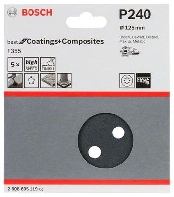Bosch Accessories Best for Stone 2608605119 Excenterschuurpapier Met klittenband, Geperforeerd Korrelgrootte (num) 240 (Ø) 125 mm 5 stuk(s)