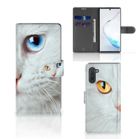 Samsung Galaxy Note 10 Telefoonhoesje met Pasjes Witte Kat - thumbnail