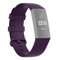 By Qubix - Compatible met Fitbit Charge 3 - Fitbit Charge 4 siliconen diamant pattern bandje - Maat: Small - Donker paars - Compatible fitbit bandje