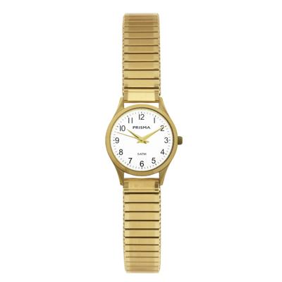 Prisma P.1153 Horloge rekband staal goudkleurig-wit 21 mm Prisma P.1153 Horloge rekband staal goudkleurig-wit 21 mm