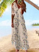 Vacation Butterfly Floral Regular Fit Weaving Dress - thumbnail