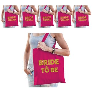 Pakket Vrijgezellenfeest dames tasjes/ goodiebag: 1x Bride to Be roze goud+ 7x Bride Squad roze goud