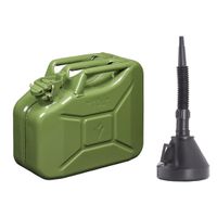 Metalen Jerrycan groen voor brandstof van 10 liter met een handige grote schenk trechter - thumbnail